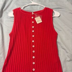 Free People Red Ribbed Tank Top